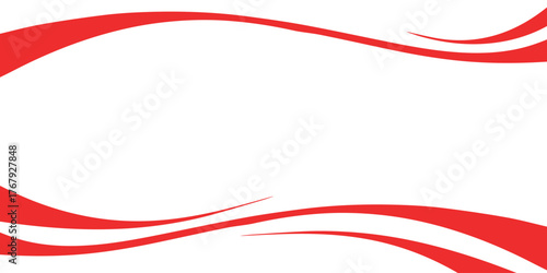 Abstract background with dynamic red wavy lines creating an elegant frame on a white backdrop.