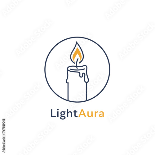 Minimalist logo features a stylized candle with a flame, enclosed in a circle