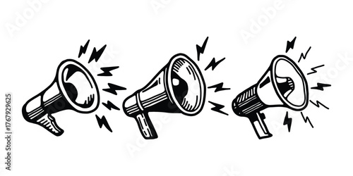 Megaphone Vector Illustration. Hand Drawn Loudspeaker Icons