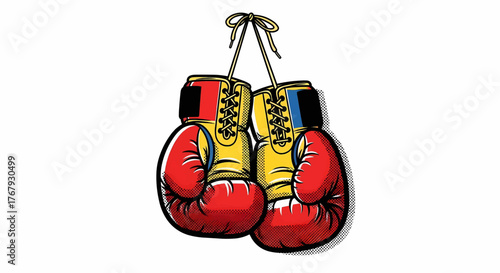 A dynamic energy pop art vector illustration of boxing gloves, a symbol of sports motivation and power