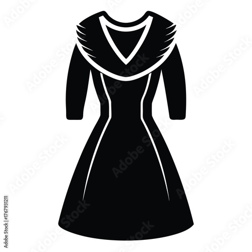 cozy fur collar red dress vector icon