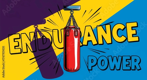 Sports motivation concept with dynamic energy, a pop art vector illustration of a punching bag for power
