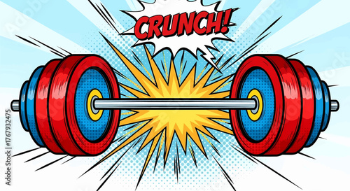 Dynamic energy of weightlifting sports in a retro pop art vector illustration for gym motivation