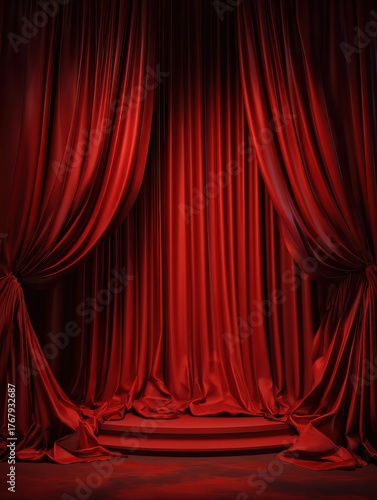 red theater curtain stage curtain in the theater stage podium the blank for the performance is free