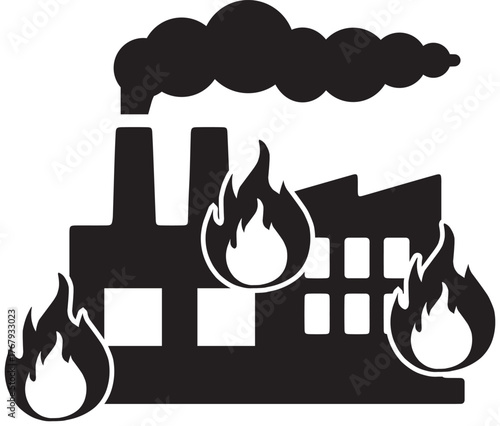 Silhouette Icon of a Burning Industrial Factory