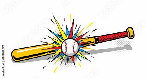 Dynamic energy of a baseball hit in a sports pop art vector illustration for motivation and power concept