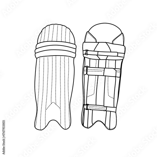 A detailed line art illustration of cricket batting pads.