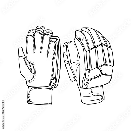 Pair of Cricket Wicket Keeping Gloves Line Art Illustration.