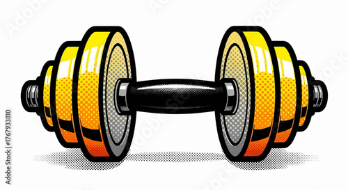 Yellow dumbbell pop art vector illustration for sports motivation and dynamic energy in fitness workouts