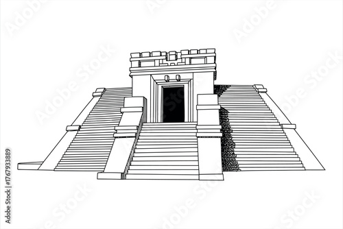 Ancient Pyramid Temple Line Art