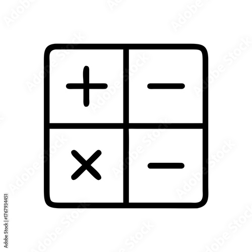 A black and white image of a simple calculator symbol, showing math operations