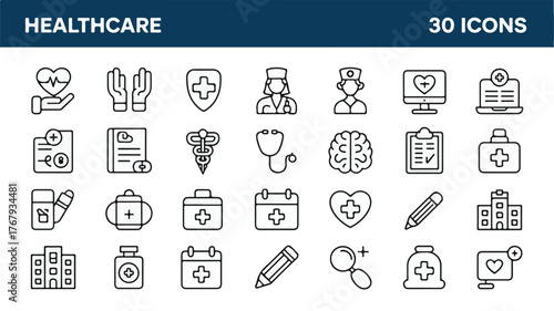 30 healthcare line icons grid, white background, blue banner header (2)_traced