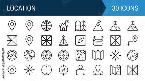 30 location navigation line icons, white background, blue header, labeled (1)_traced