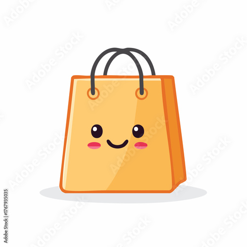 Adorable smiling shopping bag with cute kawaii face, perfect for retail promotions, marketing materials, and cheerful branding initiatives with friendly appeal