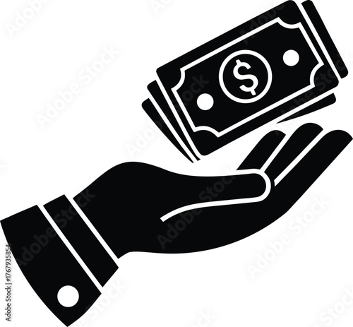 Hand receiving money icon graphic