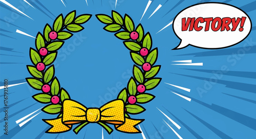 A symbol of sports victory in pop art style, this vector illustration radiates dynamic energy and motivation