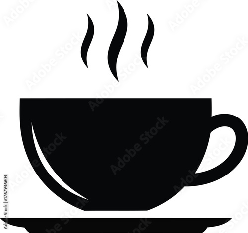 Coffee Cup Silhouette Vector – Hot Beverage Mug Icon for Café and Morning Design