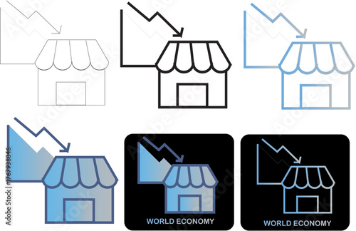 World Economy Downturn Business Icon Set Depicting Recession and Economic Crisis