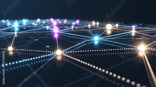 Dotted lines animating to connect nodes, visualizing a planned or future connection.