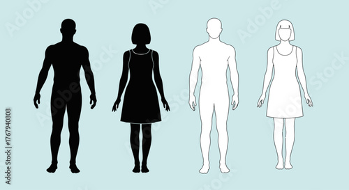 Human Body Silhouettes & Outlines Vector Set: Male and Female Anatomy Graphics