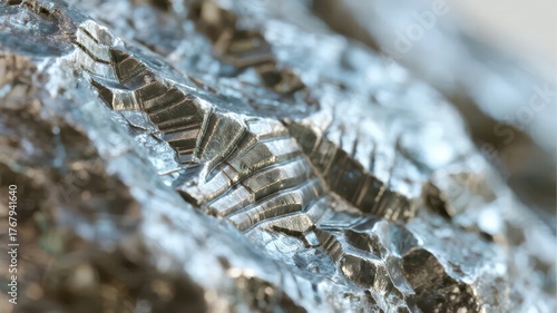 Close-up of fossilized trilobite imprint in sedimentary rock