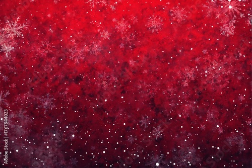 Red passion bacground with snowflakes for Saint Valentain's Day on February 14. Winter snowing background design for banners. Christmas ad backdrop texture