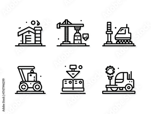 Vector Construction and Machinery Icons Collection in Minimalist Line Style