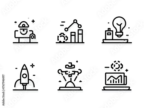Minimalist Vector Icon Set of Technology and Innovation Symbols in Modern Line Style