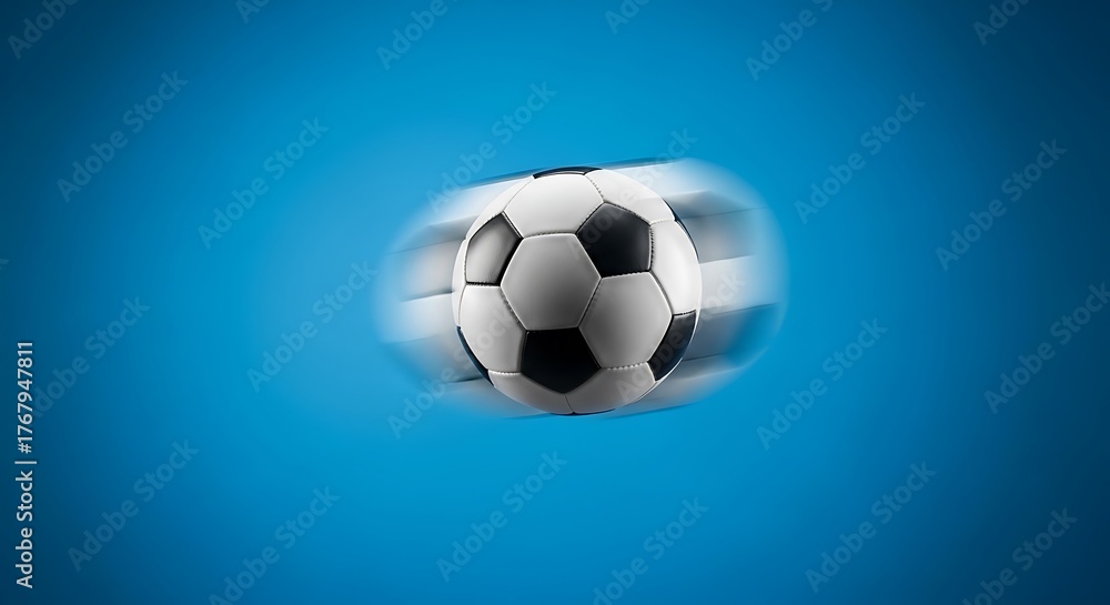 Obraz premium Motion Blur Soccer Ball on Blue Background - Dynamic Sports Action.