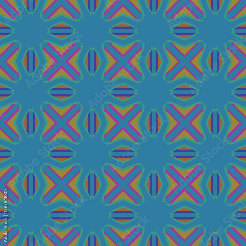 Vibrant geometric pattern with retro flair offering unique textile design inspiration for fashion, home decor, and eye-catching modern backgrounds