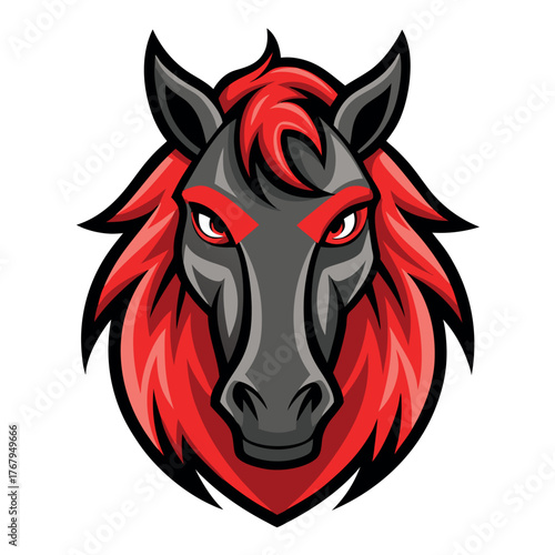Fierce Horse Head Mascot Logo Vector with Red Mane, Equine Animal for Sports Team and Gaming Esport Branding