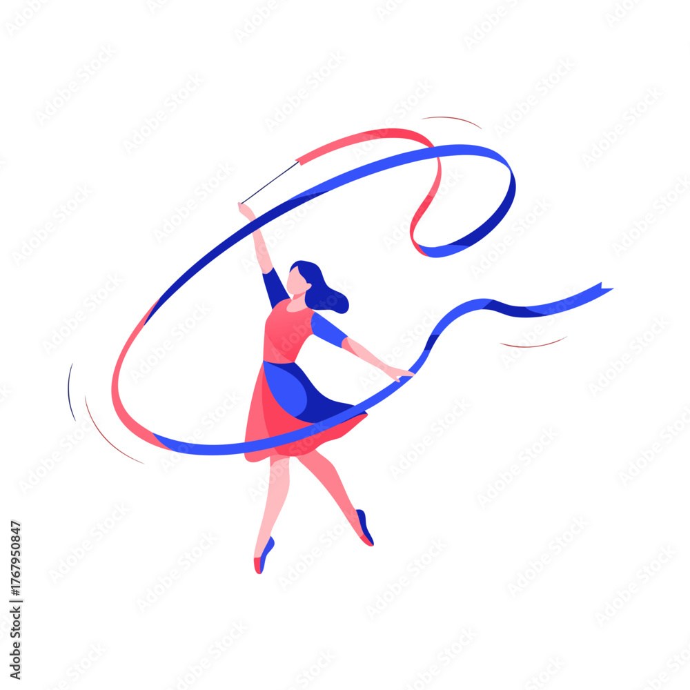Obraz premium Girl Dancing with Ribbon Flat Vector