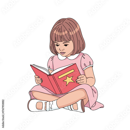 Girl Reading Book Flat Vector Illustration