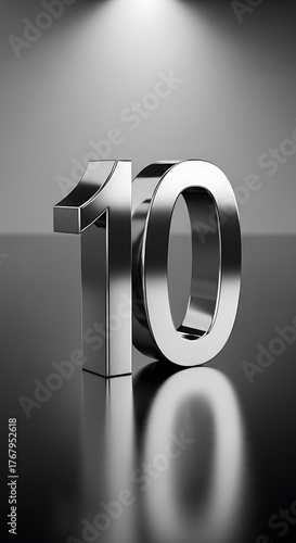 Metallic Number Ten - A Sleek and Modern Design on Reflective Surface.