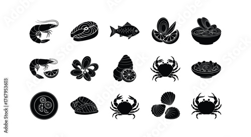 Set of black silhouette kitchen utensils on white background