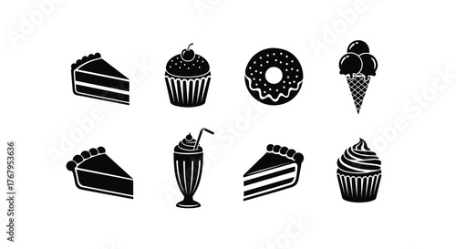 Collection of baked goods and baking tools hand drawn style