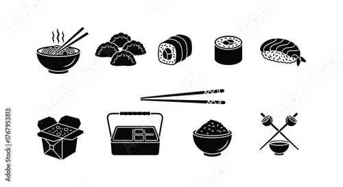 Collection of black silhouette beverage containers and glasses
