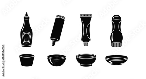 Collection of exotic tropical fruits in black and white illustration