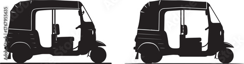 Two tuk tuk auto rickshaw vehicles silhouette