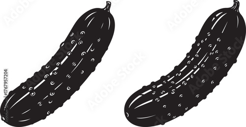 Two black pickles silhouette isolated on white background