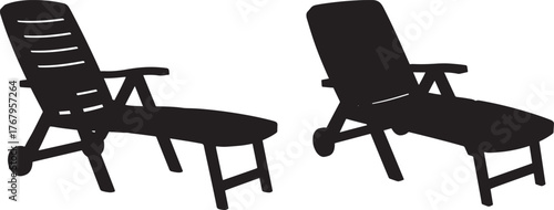 Two black wooden deck chairs silhouette