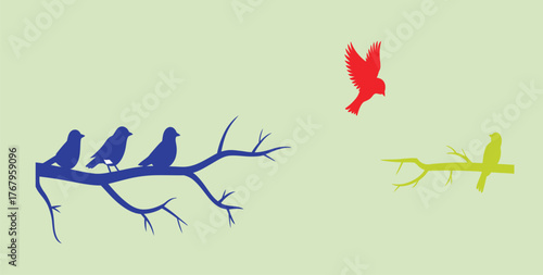 Soaring Bird Silhouette Taking Flight from Branch Under Twilight Sky, Representing Liberation, Tranquility, and the Beauty of Nature in Artistic Minima