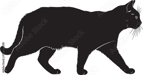 Dynamic black cat silhouette captured in a moment of graceful stride perfect for diverse design projects