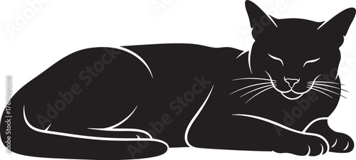 Elegant black cat silhouette relaxing peaceful domestic pet feline animal resting lying down domesticated companion wildlife art
