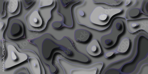 Abstract topographic map inspired layered background with soft shadows and subtle purple accents creating a sense of depth and organic form