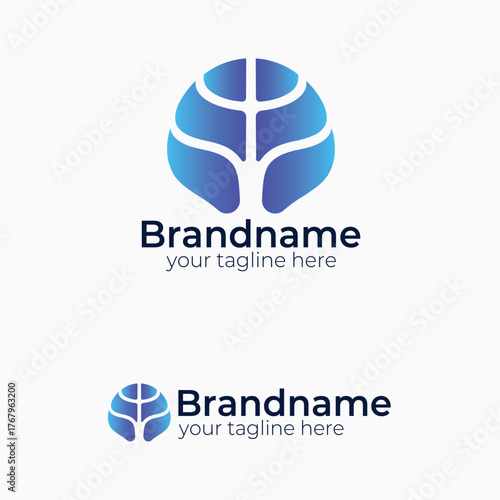 Abstract Brain Tree Logo Vector Design. Modern Mind Growth and Nature Connection Symbol. Creative Technology, Health, and Education Corporate Identity Logotype