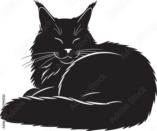 Majestic black cat silhouette resting peaceful furry feline animal art clean minimalist design artistic representation