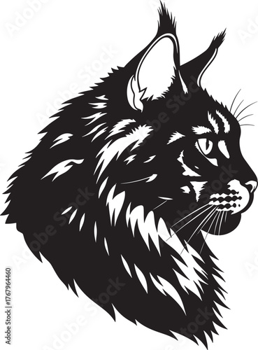 Majestic maine coon cat silhouette profile portrait strikingly detailed wild feline art