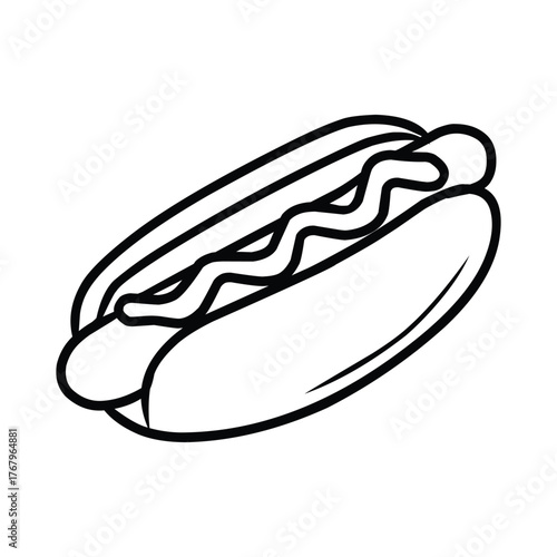 Hot Dog with Mustard Line Art Illustration