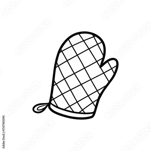 Quilted Oven Mitt - Kitchen Safety and Baking Tool Outline Icon